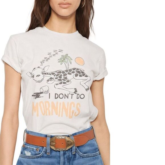 Re/Done 70s Vintage White I Don’t Do Mornings Giraffe Graphic Tee - Size Large - Picture 3 of 7